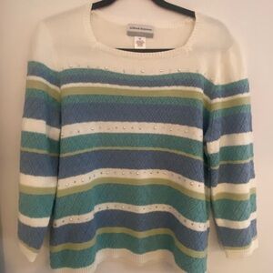 Alfred Dunner Women's Multicolor Striped Sweater with gem accent detail on front